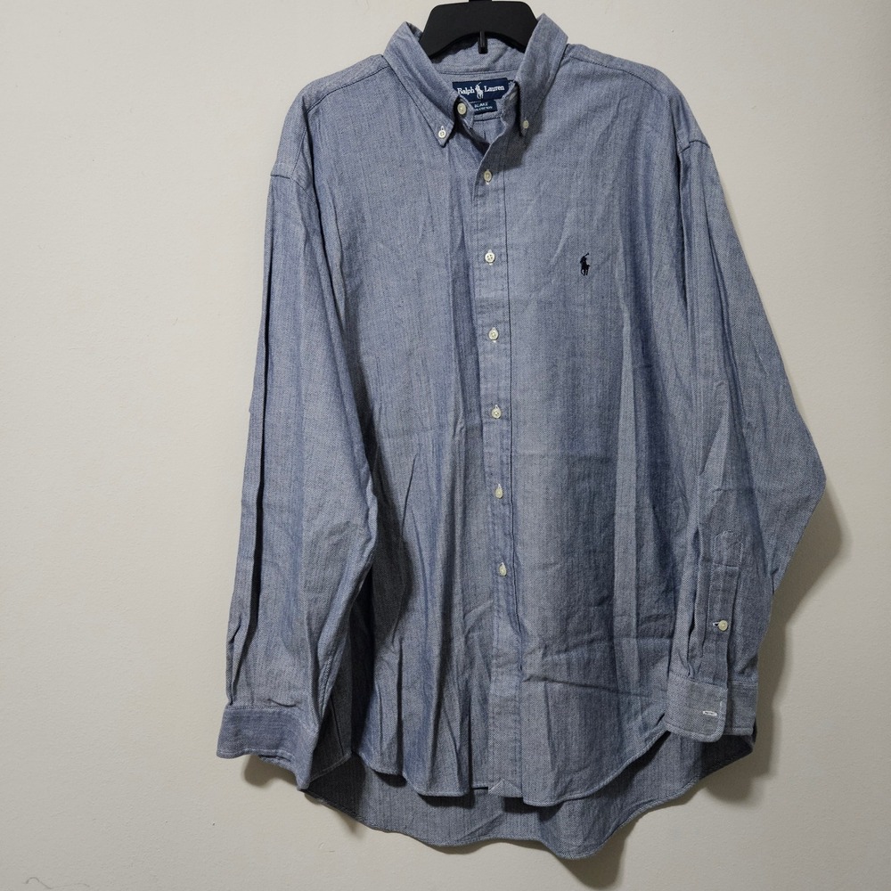 Polo Ralph Lauren Blake Shirt Mens XL Blue Herringbone 100% Cotton Button Down